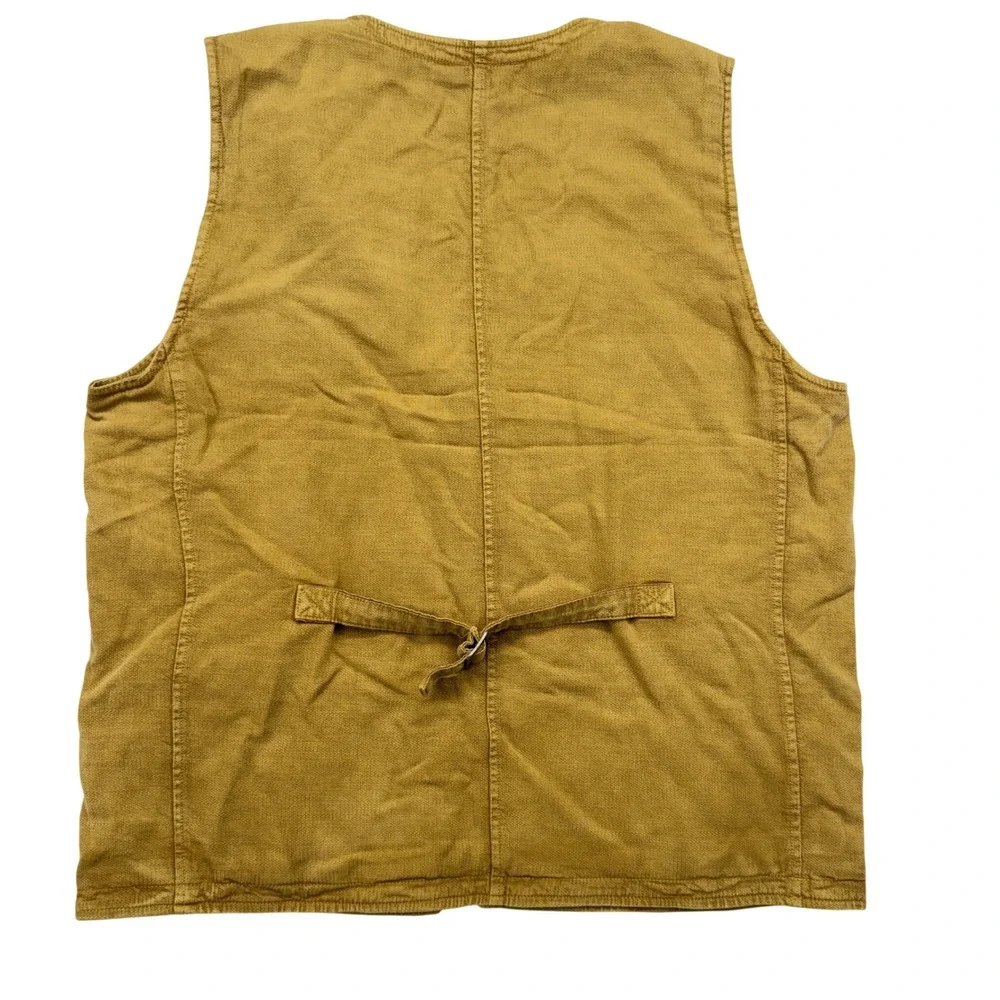 32 Bar Blues Vest Mens L Yellow Ochre Tencel Cotton Button Front Cinch Back